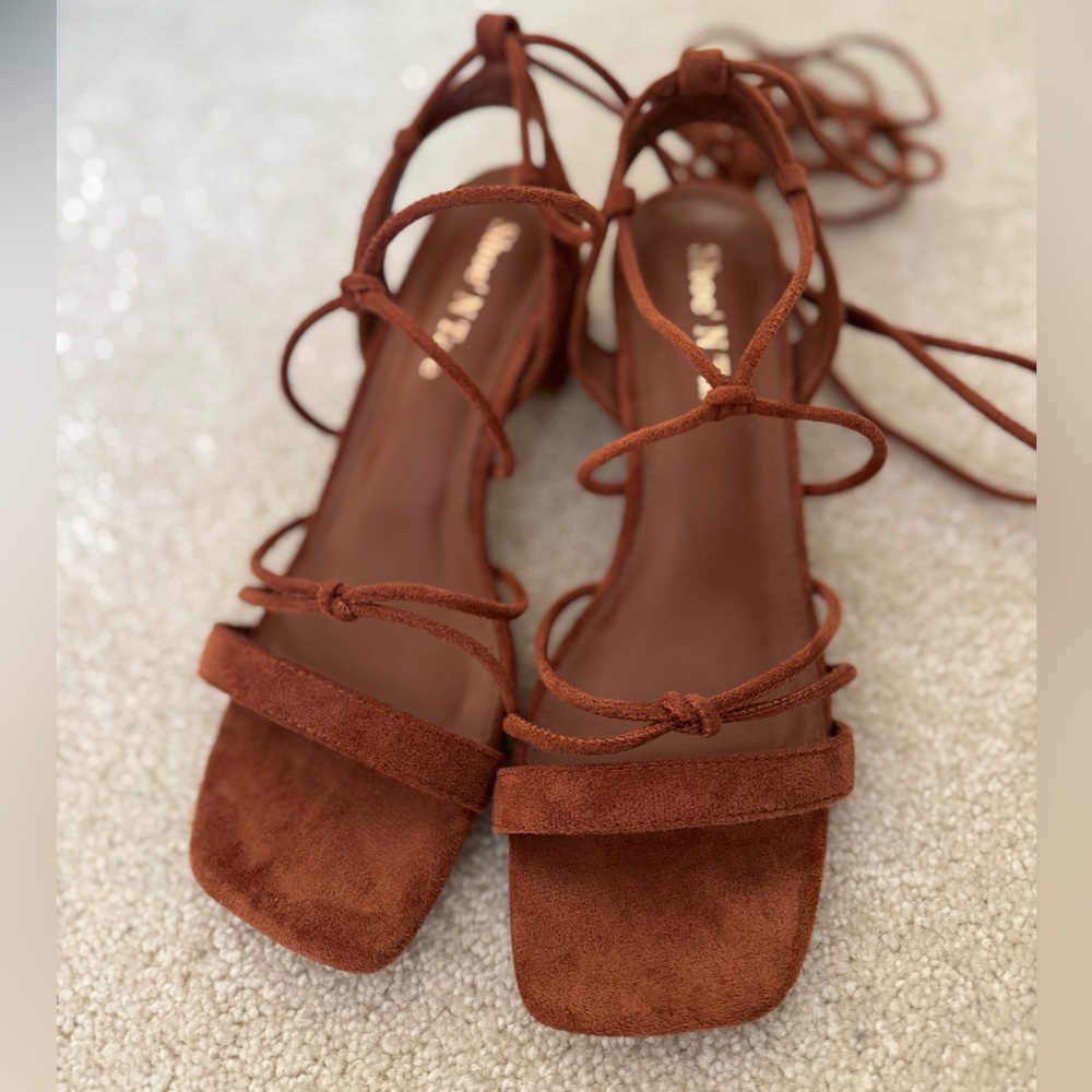 🍂🧡Burnt Orange Lace Up Wedding Guest Sandal Heels 🧡🍂